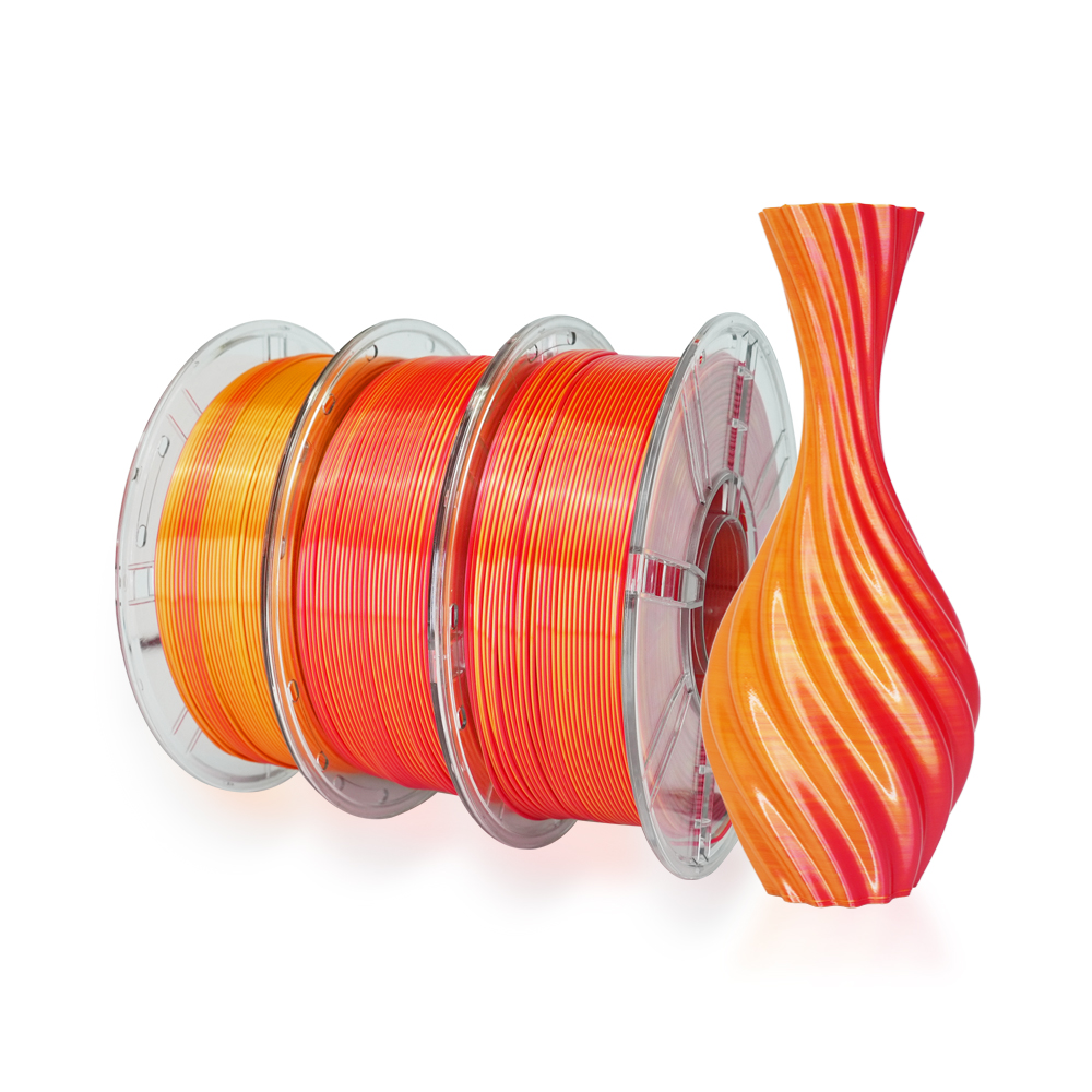 Seiden-PLA-3D-Druckfilament in Doppelfarbe, mit geringer Schrumpfung, geruchsneutral und einfach zu verarbeiten, 1,75 mm / 2,85 mm / 3,5 mm, 1 kg
