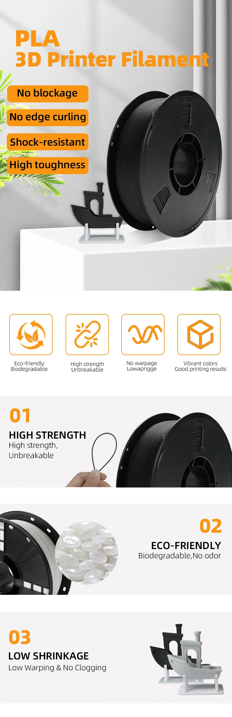 PLA-Basic 1.75mm Diameter 1KG 3D Filament for Printing 190-220C-Low Warping No Clogging Smooth Flow No Jamming details