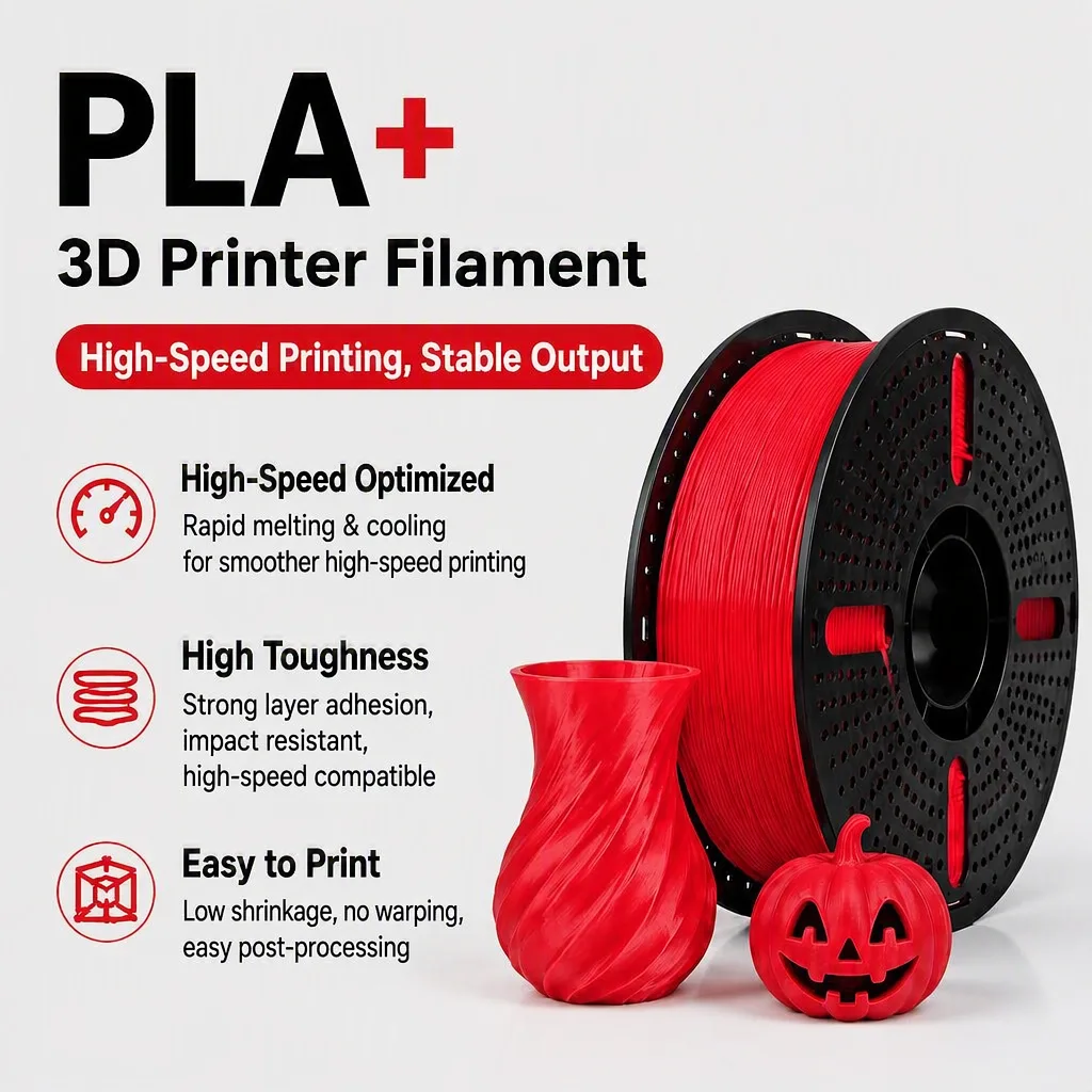 Hochgeschwindigkeits-PLA+-Filament 1,75 mm, stabile Extrusion, geringe Schrumpfung, kein Verziehen, einfach zu drucken, 1-kg-3D-Druck-Filament, PLA